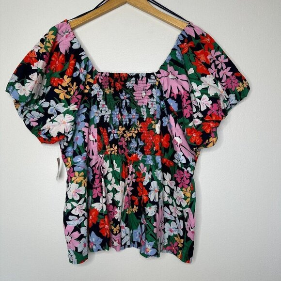 Old Navy Blouse Size 2XL Waist Defined V-Neck Floral Puff Sleeve Boho - Picture 4 of 9